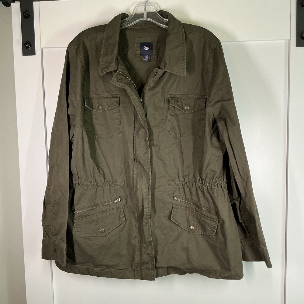 Gap Jacket Womens 2XL Olive Green‎ Pockets Military Utility Garment Dyed